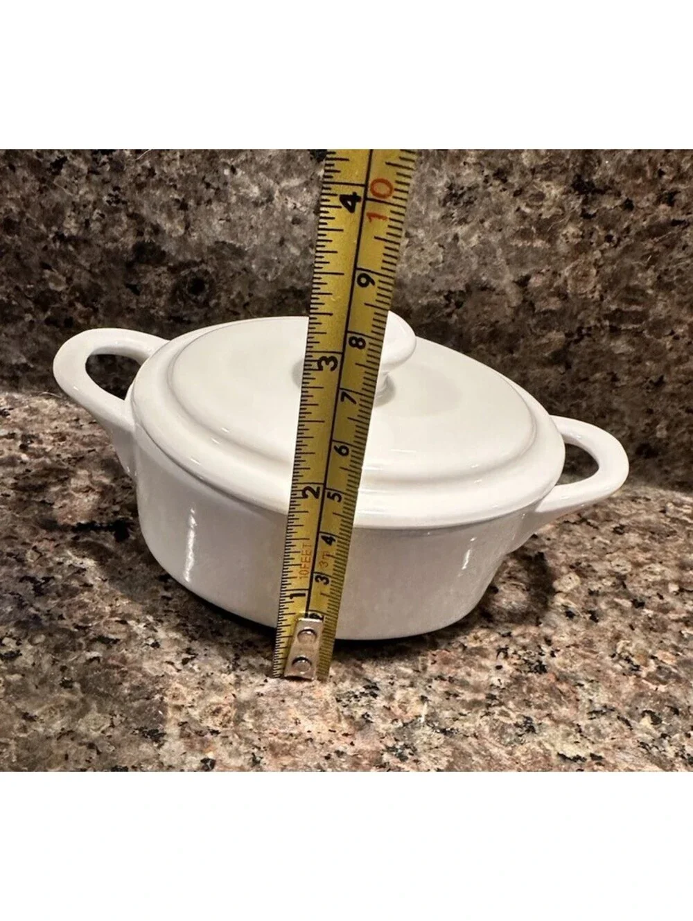 10 Strawberry Street White Mini Casserole Dish Lid Handles Ramekin Cocotte